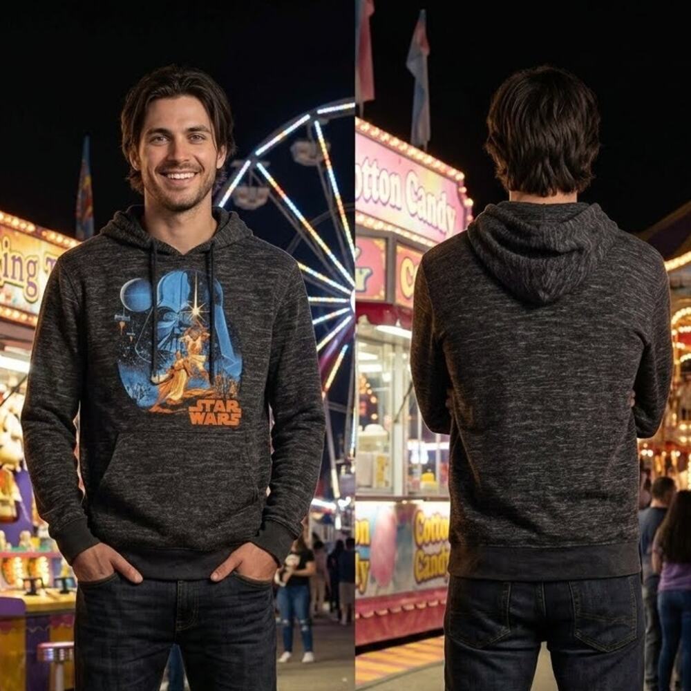 Star Wars Hoodie Black Pullover W/ Front Hand Pouch Mens Small 34-36